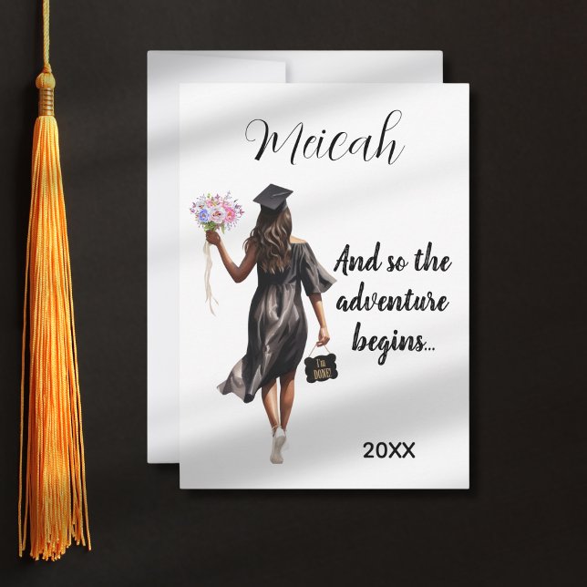 Watercolor Graduation Modern Trendy Girl Card (Creator Uploaded)