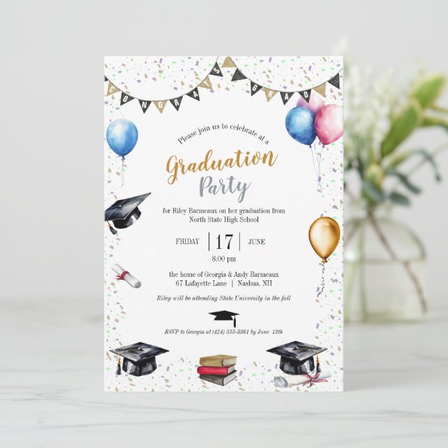 Watercolor Graduation Party Announcement (Standing Front)
