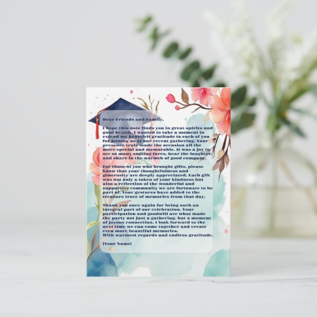 Watercolor Graduation Party  Postcard (Standing Front)