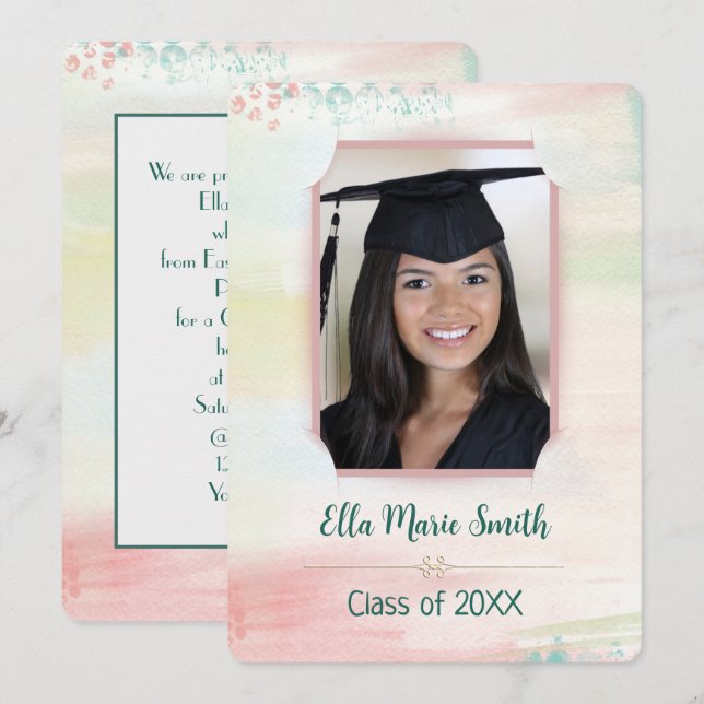 Watercolor Graduation Photo Frame Invitation (Front/Back)