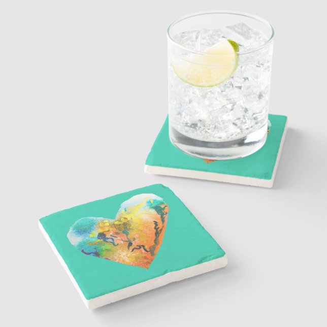 Watercolor graffiti heart stone coaster (Side)
