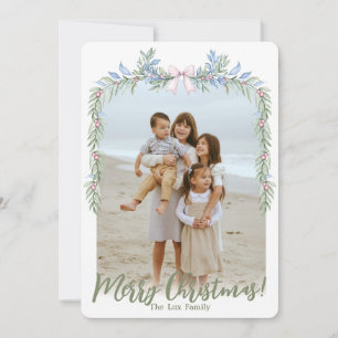Watercolor Grandmillenial Pastel Floral Garland  Holiday Card