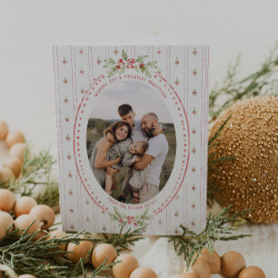 Watercolor Grandmillennial Greenery Oval Photo Card