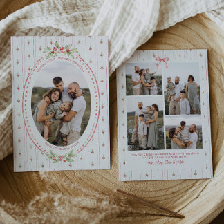 Watercolor Grandmillennial Greenery Oval Photo Holiday Card