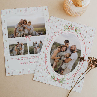 Watercolor Grandmillennial Greenery Oval Photo Holiday Card