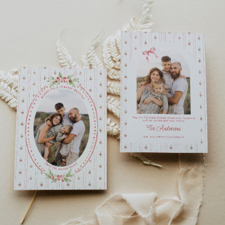 Watercolor Grandmillennial Greenery Oval Photo Holiday Card