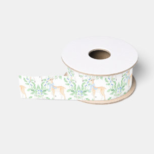 Watercolor Grandmillennial Reindeer and Greenery Grosgrain Ribbon