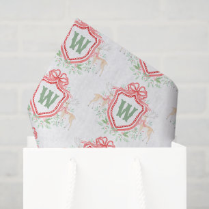 Watercolor Grandmillennial Reindeer Monogram Crest Tissue Paper