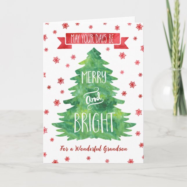 Watercolor Grandson Merry Christmas Card (Front)