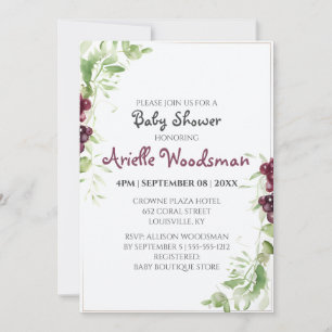 Watercolor Grape Baby Shower Painting Minimalist Invitation