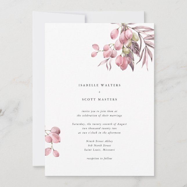 Watercolor Grape Vine Wedding Invitation (Front)