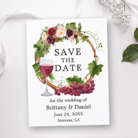 Watercolor Grape Vines Floral Wreath Save the Date