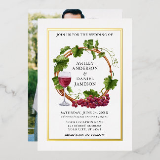 Watercolor Grape Vines Wreath Photo Wedding Gold