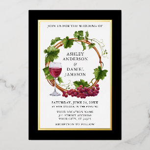 Watercolor Grape Vines Wreath Wedding Black Gold