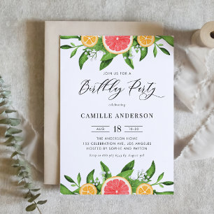 Watercolor Grapefruit and Oranges Birthday Party Invitation