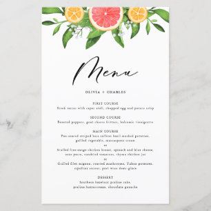Watercolor Grapefruit and Oranges Citrus Menu Card