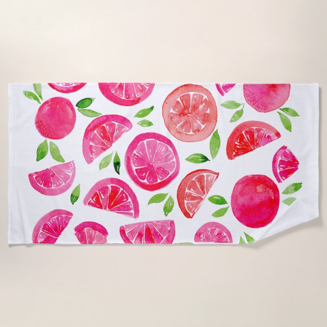 Watercolor  grapefruit beach towel (Front)