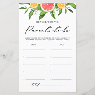 Watercolor Grapefruit How Old Baby Shower Game