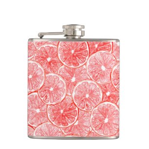 Watercolor grapefruit slices pattern hip flask