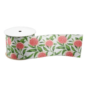 Watercolor Grapefruits and Greenery Pattern Satin Ribbon