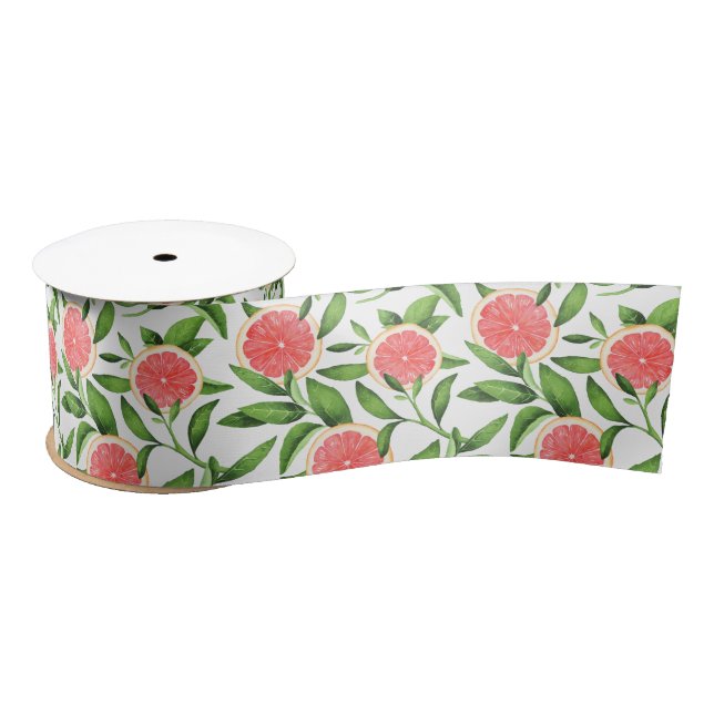 Watercolor Grapefruits and Greenery Pattern Satin Ribbon (Spool)