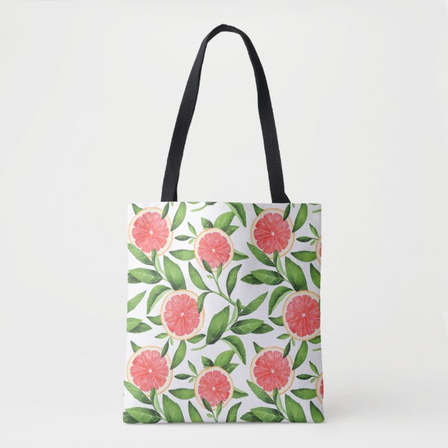 Watercolor Grapefruits and Greenery Pattern Tote Bag (Front)