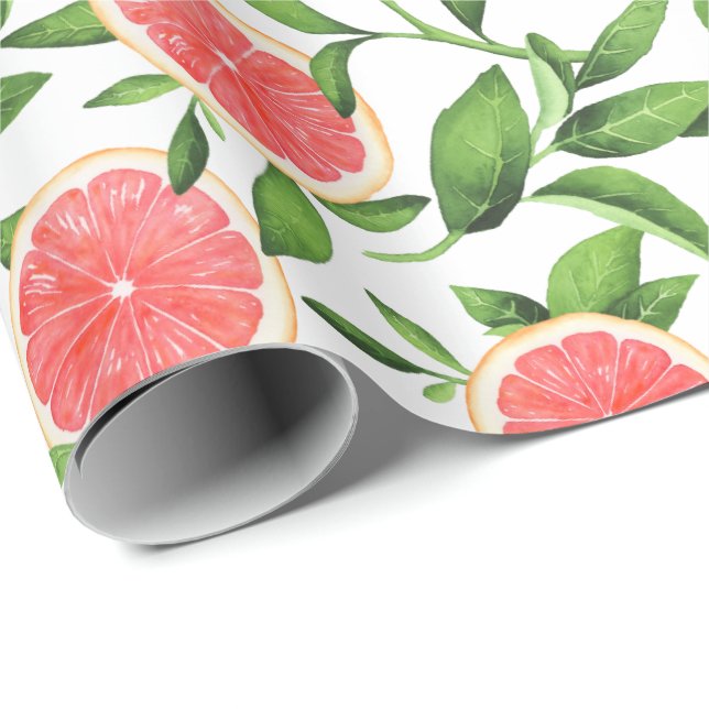 Watercolor Grapefruits and Greenery Pattern Wrapping Paper (Roll Corner)