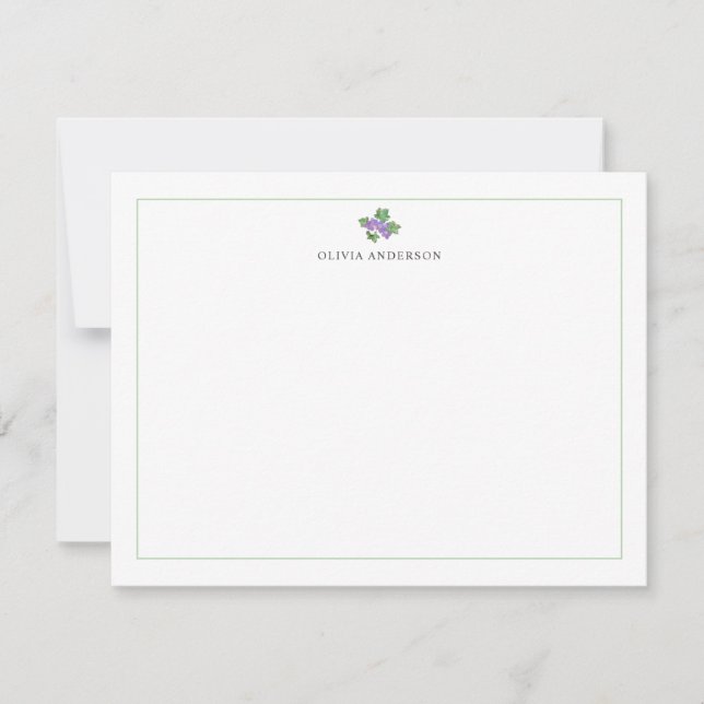 Watercolor Grapes Green Border Personalized Card (Front)