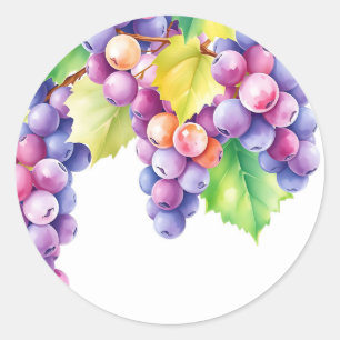 Watercolor Grapes on Clean White Background Classic Round Sticker