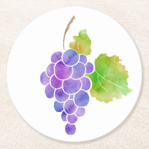Watercolor Grapes Round Paper Coaster