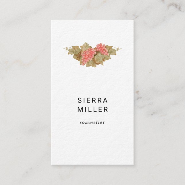 Watercolor grapes sommelier wine business card (Front)