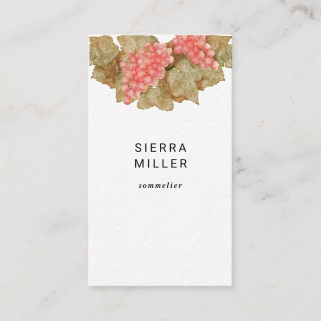 Watercolor grapes sommelier wine business card (Front)