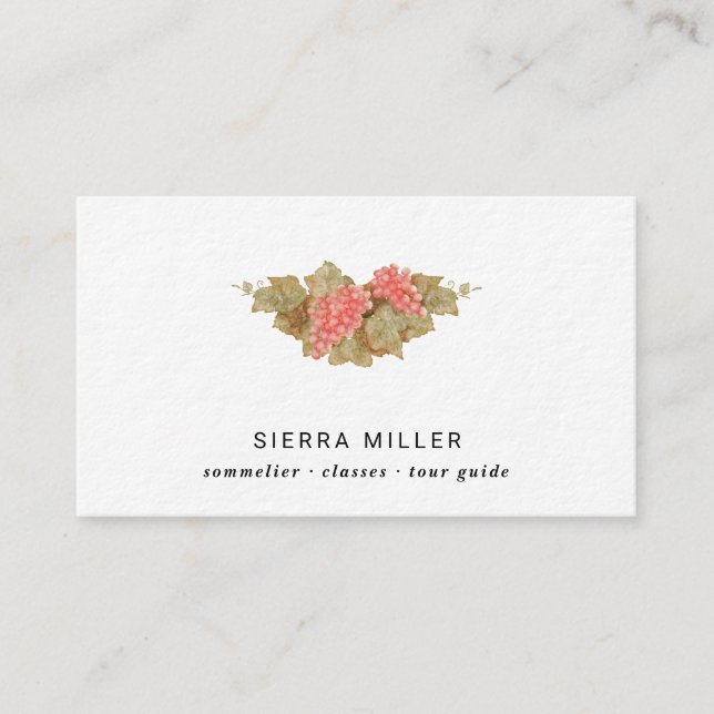 Watercolor grapes sommelier wine  business card (Front)