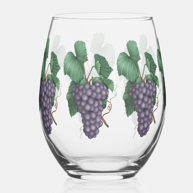 Watercolor Grapes Stemless Wine Glass (Pretty watercolor grapes design.)