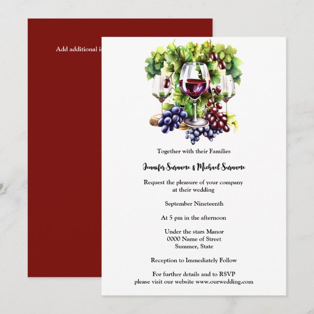 Watercolor grapes wine winery vineyard country invitation (Front/Back)