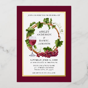 Watercolor Grapes Wreath Wedding Burgundy Gold