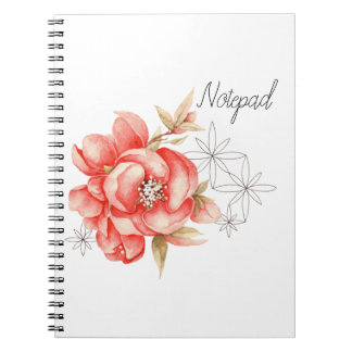 Watercolor graphic red peony botanical flowers notebook