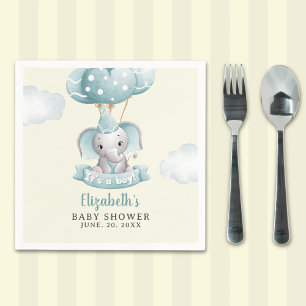 Watercolor Gray Elephant Baby shower Boy Napkin