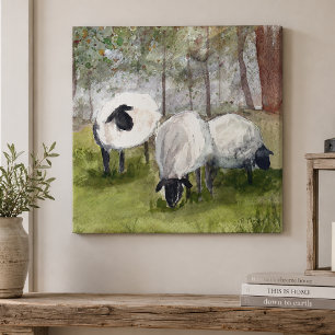 Watercolor Grazing Sheep Canvas Print