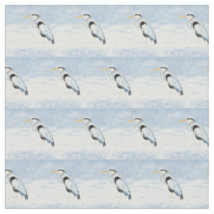Watercolor Great Blue Heron Bird art Fabric