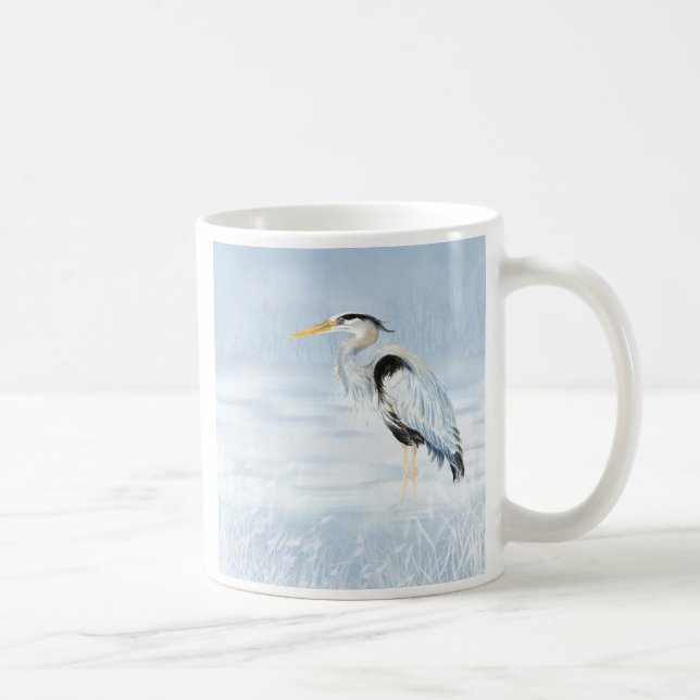 Watercolor Great Blue Heron Bird Coffee Mug (Right)