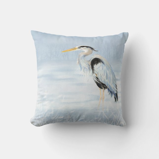 Watercolor Great Blue Heron Bird nature wildlife Cushion (Front)