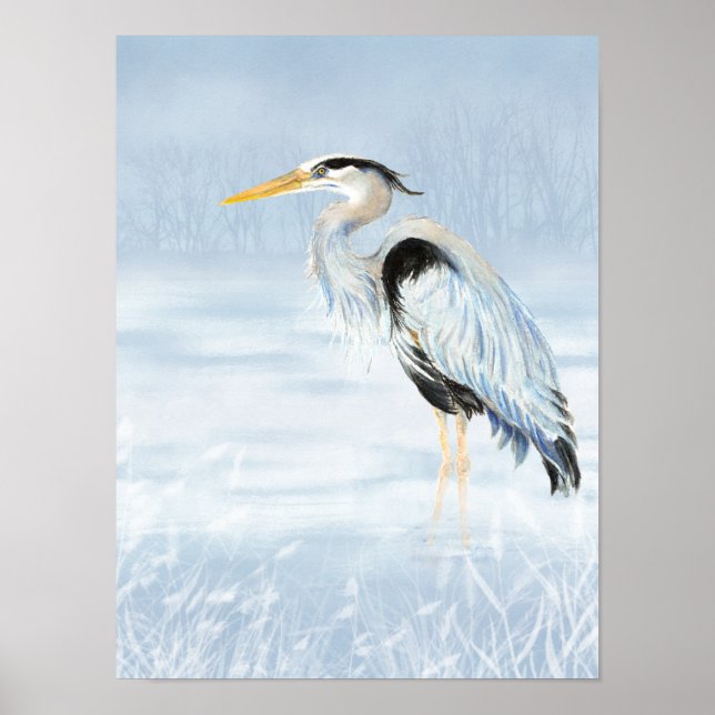 Watercolor Great Blue Heron Bird nature wildlife Poster (Front)