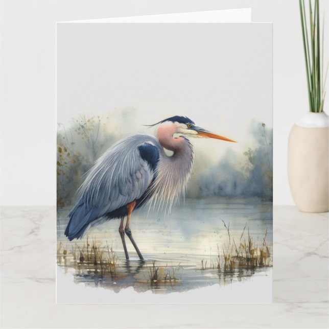 Watercolor Great Blue Heron Bird Wildlife Nature  Card (Front)