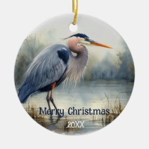 Watercolor Great Blue Heron Bird Wildlife Nature  Ceramic Tree Decoration