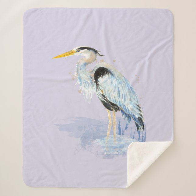 Watercolor Great Blue Heron Bird Wildlife Nature  Sherpa Blanket (Front)