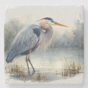 Watercolor Great Blue Heron Bird Wildlife Nature  Stone Coaster