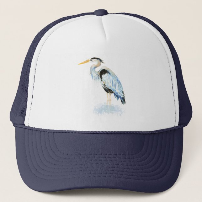 Watercolor Great Blue Heron Bird Wildlife Nature  Trucker Hat (Front)