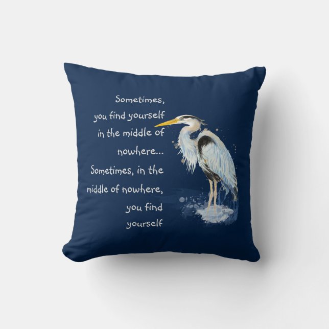 Watercolor Great Blue Heron Inspirational Quote Cushion (Front)