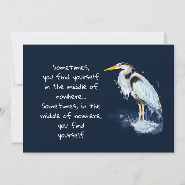 Watercolor Great Blue Heron Inspirational Quote Holiday Card (Front)